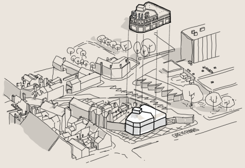 This image: an artist's sketch of how the Northgate Bus Station could be expanded.
						The map: the map shows the existing buildings in the area as three dimensional blocks, 
						with the enhanced and proposed buildings within the site boundary highlighted in white. 
						The Bus Station is highlighted in orange. There are interactive markers, which show
						sketches of how the Bus Station could be expanded when clicked on.